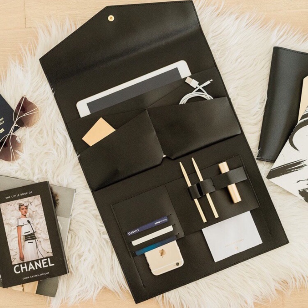 Black Vegan Leather Portfolio Clutch NWOT